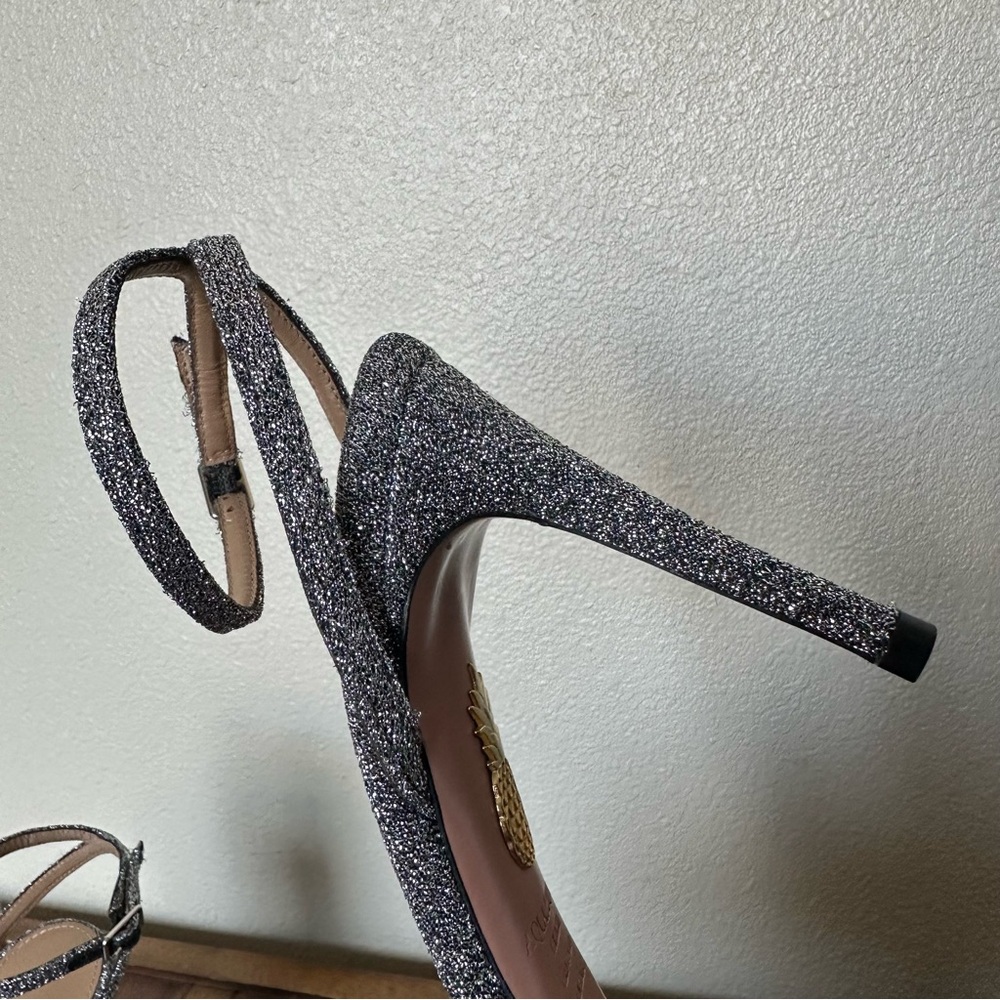 Aquazzura Firenze Silver Sparkly Metallic Powder Puff Slingback 38.5 - Picture 10 of 16